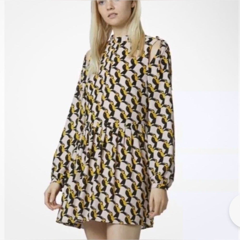 Avec Les Filles Anthropologie Toucan Bird Dress Women’s Small Fit And Flair NEW